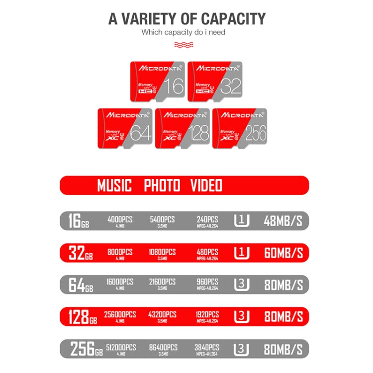MICRODATA 128GB Class10 Red and Grey TF Memory Card, 128GB